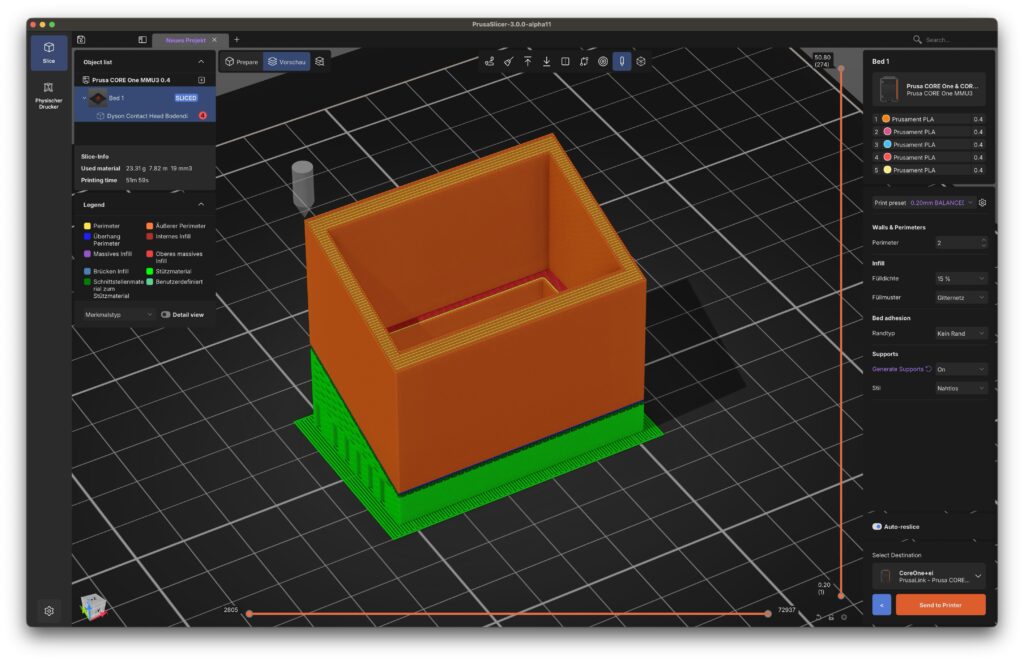 Slicer: das File wird für den 3D Druck vorbereitet
